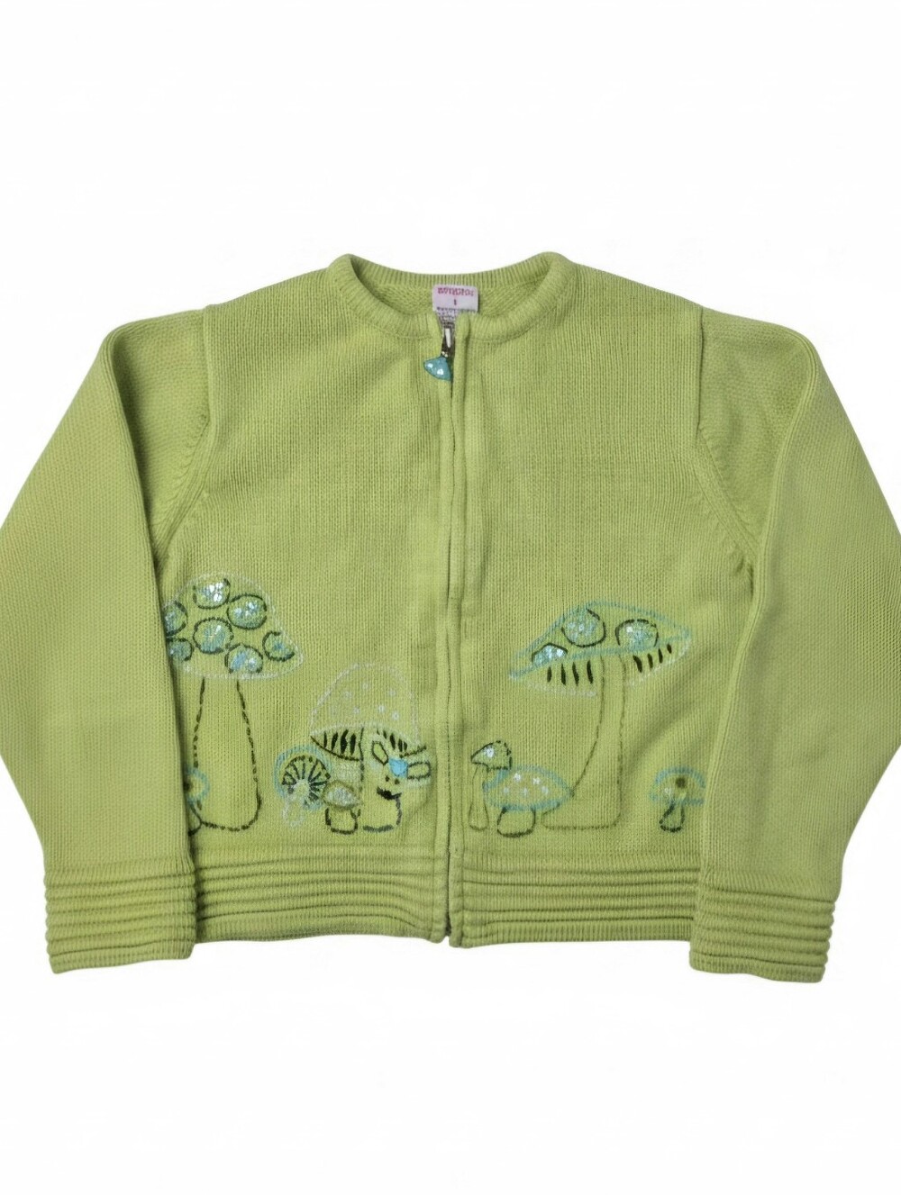 Vintage 2003 Gymboree "Hide & Seek" Lime Green Mushroom Knit Cardigan Size 6